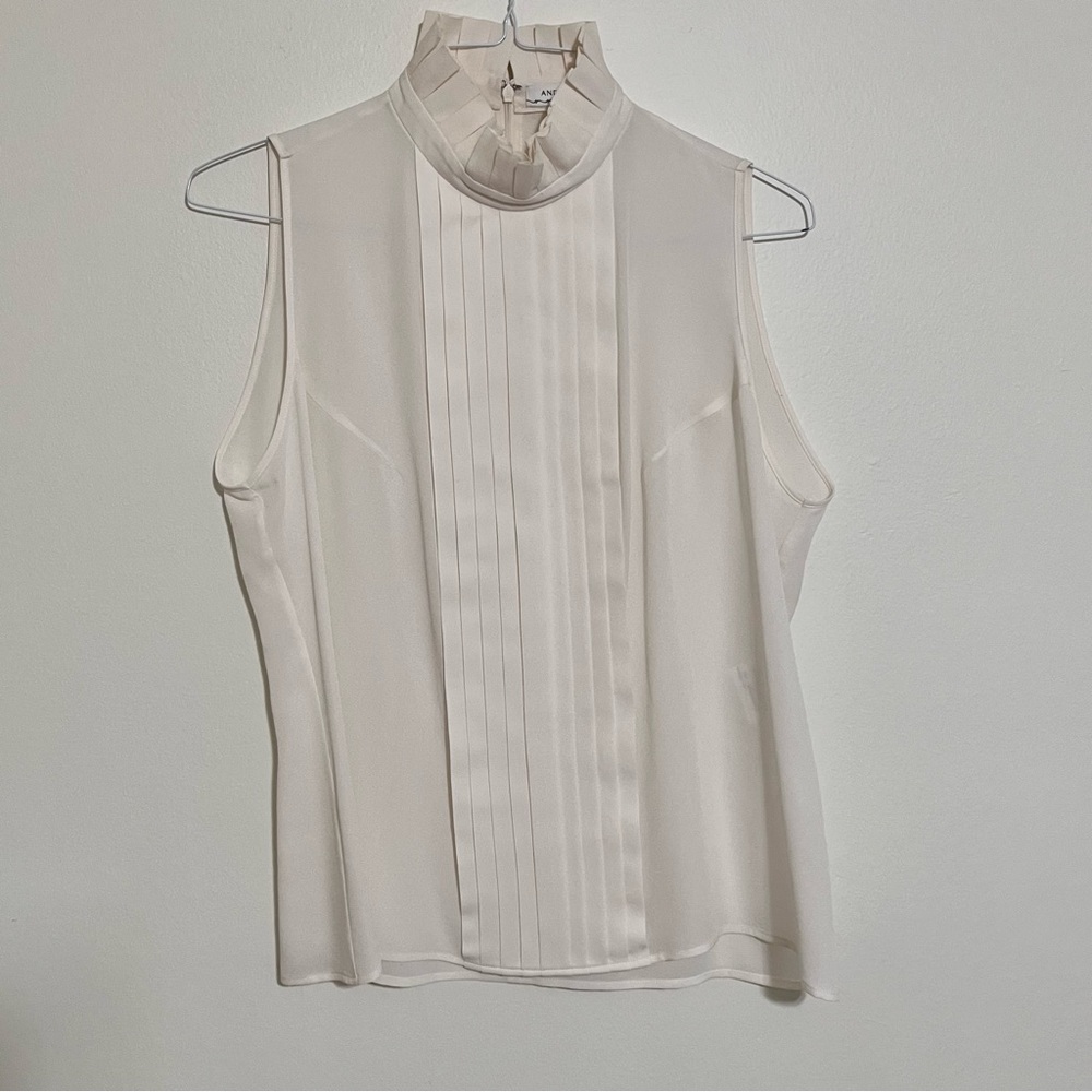 NWOT Andrew GN Pleated front mock neck sleeveless silk top EU 46 MAKE AN OFFER